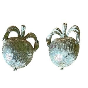 Vintage Sarah Coventry Adams Delight Apple Silver Clip on Earrings Signed 1970s